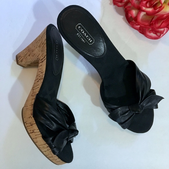 Coach Shoes - NEW COACH Black LEATHER Bow Karen Heels Size 9.5
